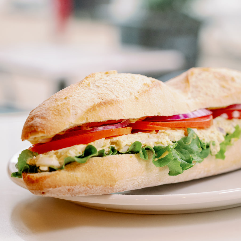 Egg salad baguette sandwich
